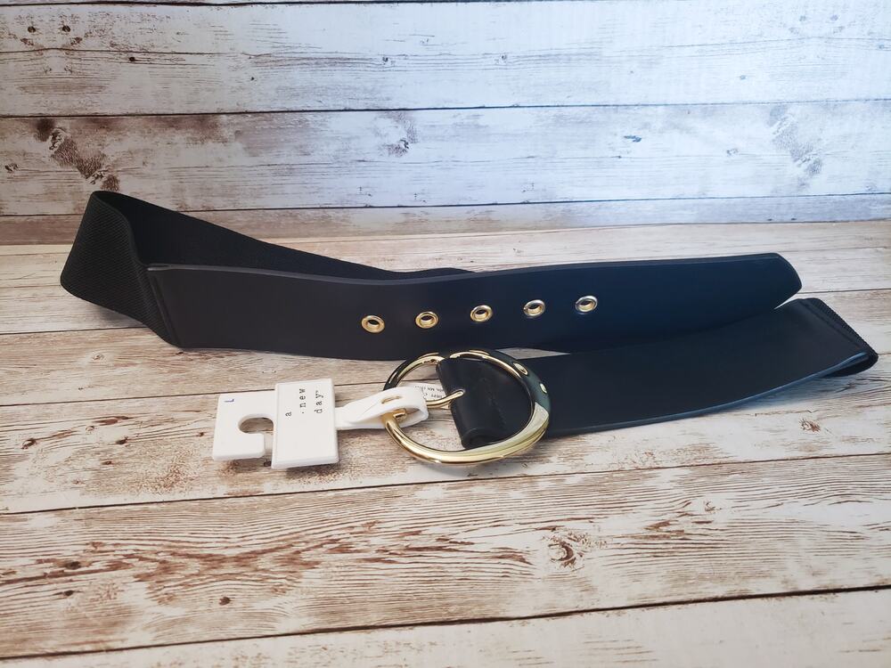 Target A New Day Large Stretchy Black & Gold Tone Belt - Some Creasing